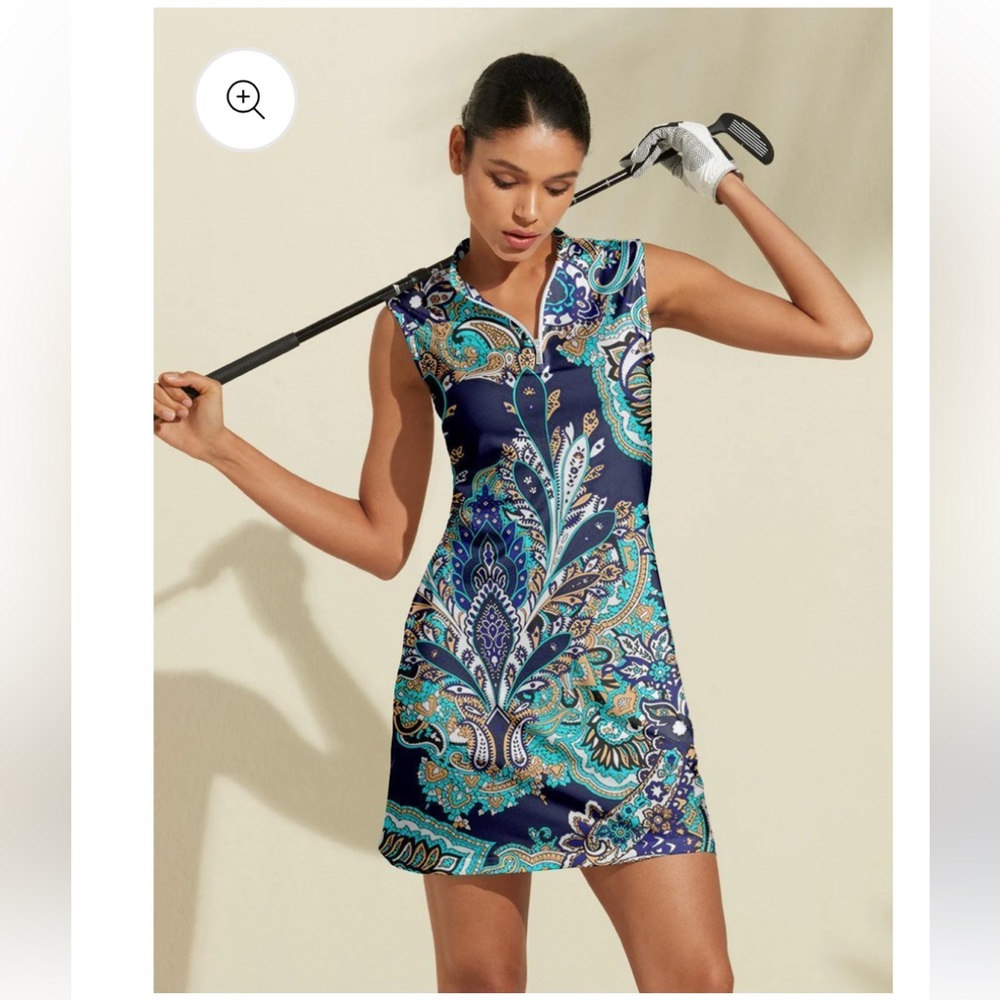 Acegolfs paisley blue and Orange Sleeveless golf or tennis Dress